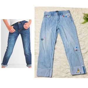 Gap 90s Style Denim Girlfriend Jean Patched Embroidered Size 14
